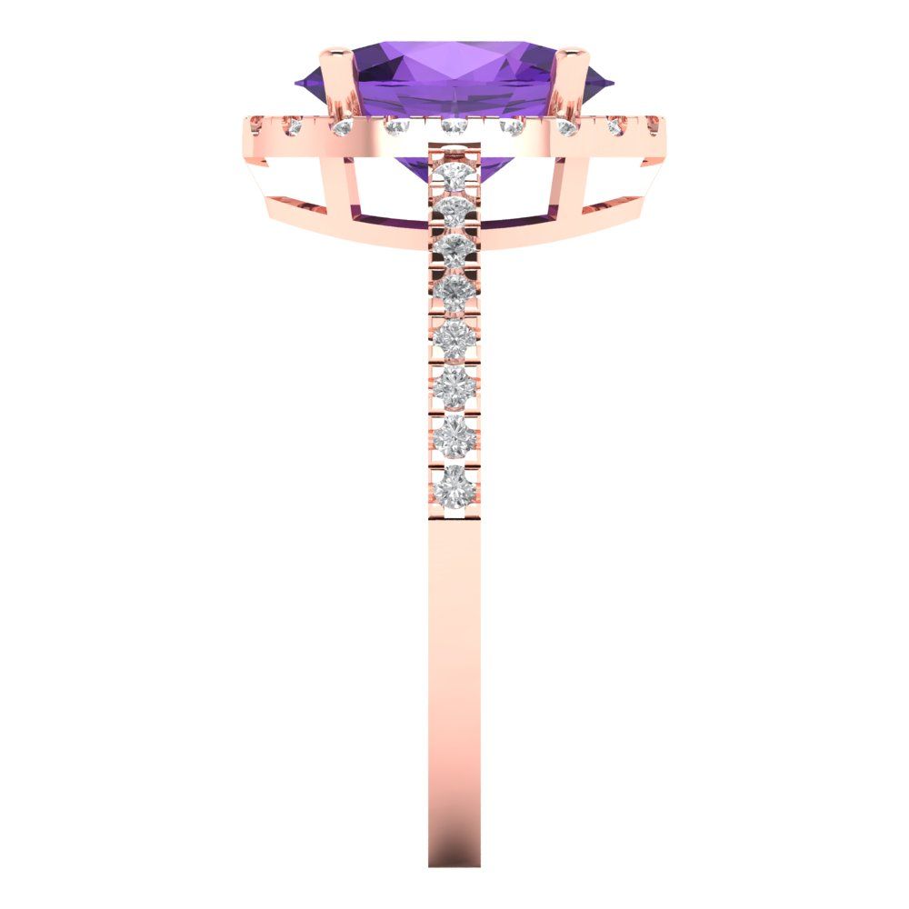 2.27 cttw Natural Amethyst Solitaire with Zirconia Simulated Diamond Accents Engagement Ring - Solid Gold (Oval Cut,9X7mm)