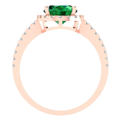 2.27 cttw Simulated Emerald Solitaire with Zirconia Simulated Diamond Accents Engagement Ring - Solid Gold (Oval Cut,9X7mm)