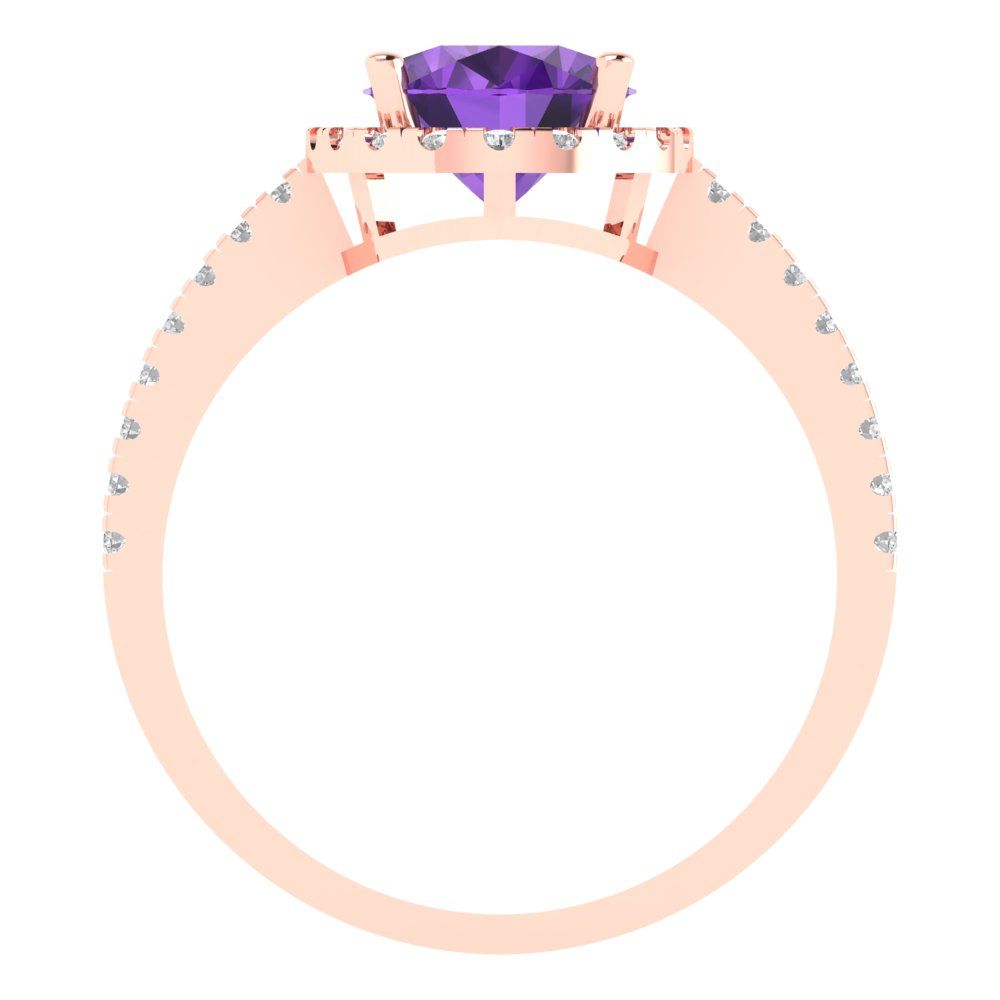 2.27 cttw Natural Amethyst Solitaire with Zirconia Simulated Diamond Accents Engagement Ring - Solid Gold (Oval Cut,9X7mm)