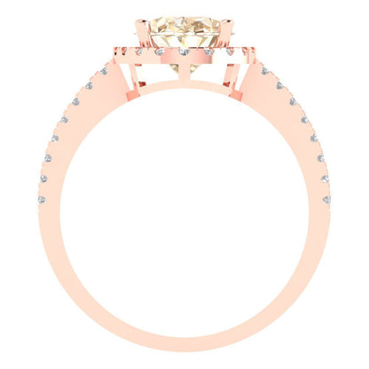 2.27 cttw Natural Morganite Solitaire with Zirconia Simulated Diamond Accents Engagement Ring - Solid Gold (Oval Cut,9X7mm)