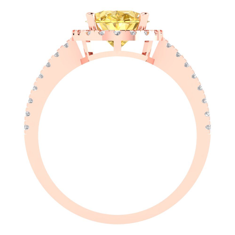 2.27 cttw Zirconia Simulated Yellow Diamond Solitaire with Zirconia Simulated Diamond Accents Engagement Ring - Solid Gold (VVS1, Oval Cut,9X7mm)