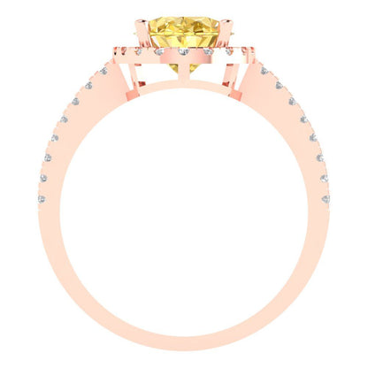 2.27 cttw Zirconia Simulated Yellow Diamond Solitaire with Zirconia Simulated Diamond Accents Engagement Ring - Solid Gold (VVS1, Oval Cut,9X7mm)