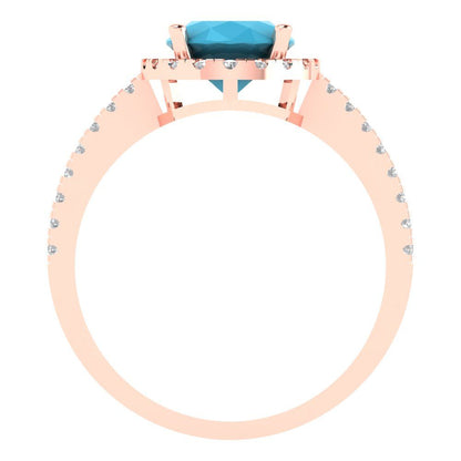 2.27 cttw Simulated Turquoise Solitaire with Zirconia Simulated Diamond Accents Engagement Ring - Solid Gold (Oval Cut,9X7mm)