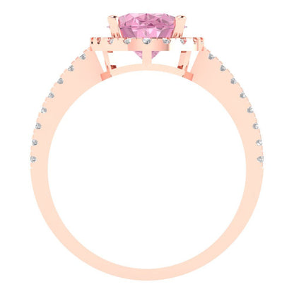 2.27 cttw Zirconia Simulated Pink Diamond Solitaire with Zirconia Simulated Diamond Accents Engagement Ring - Solid Gold (VVS1, Oval Cut,9X7mm)