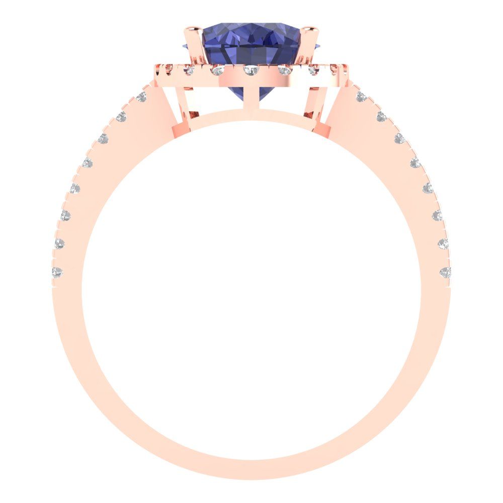 2.27 cttw Simulated Tanzanite Solitaire with Zirconia Simulated Diamond Accents Engagement Ring - Solid Gold (Oval Cut,9X7mm)