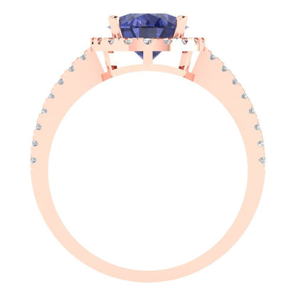 2.27 cttw Simulated Tanzanite Solitaire with Zirconia Simulated Diamond Accents Engagement Ring - Solid Gold (Oval Cut,9X7mm)