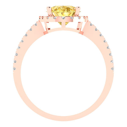 2.27 cttw Natural Citrine Solitaire with Zirconia Simulated Diamond Accents Engagement Ring - Solid Gold (Oval Cut,9X7mm)