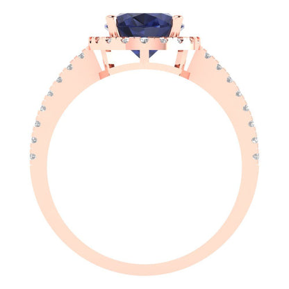 2.27 cttw Simulated Blue Sapphire Solitaire with Zirconia Simulated Diamond Accents Engagement Ring - Solid Gold (Oval Cut,9X7mm)