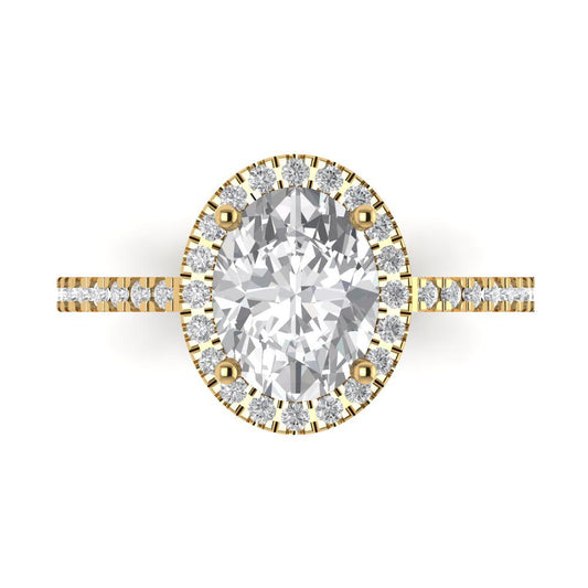2.27 cttw White Sapphire Solitaire with Zirconia Simulated Diamond Accents Engagement Ring - Solid Yellow Gold (VVS1, Oval Cut,9X7mm)