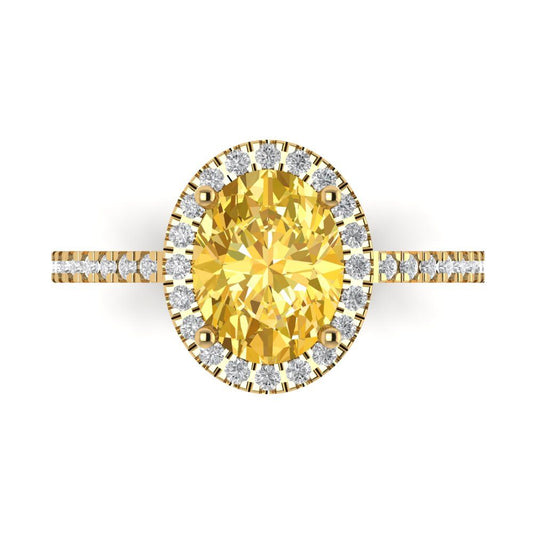 2.27 cttw Natural Citrine Solitaire with Zirconia Simulated Diamond Accents Engagement Ring - Solid Yellow Gold (VVS1, Oval Cut,9X7mm)