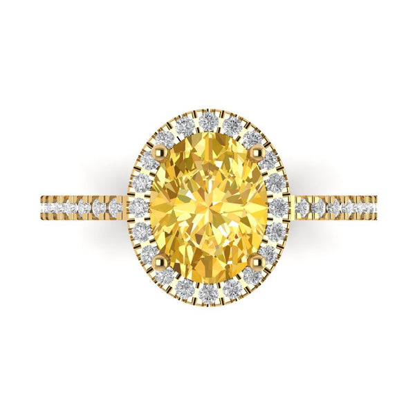 2.27 ct Brilliant Oval Cut Natural Citrine Stone Yellow Gold Solitaire with Accents Ring