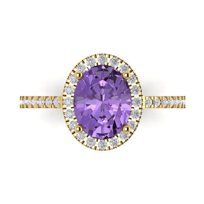 2.27 cttw Simulated Alexandrite Solitaire with Zirconia Simulated Diamond Accents Engagement Ring - Solid Gold (Oval Cut,9X7mm)