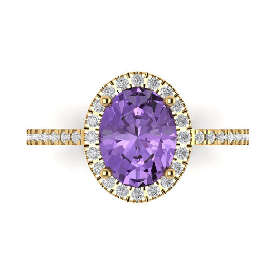 2.27 cttw Simulated Alexandrite Solitaire with Zirconia Simulated Diamond Accents Engagement Ring - Solid Yellow Gold (VVS1, Oval Cut,9X7mm)