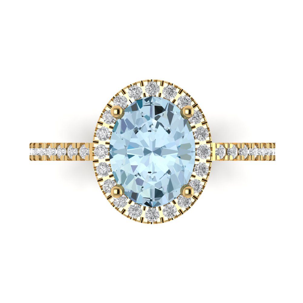 2.27 cttw Natural Sky Blue Topaz Solitaire with Zirconia Simulated Diamond Accents Engagement Ring - Solid Gold (Oval Cut,9X7mm)