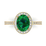 2.27 ct Brilliant Oval Cut Simulated Emerald Stone Yellow Gold Solitaire with Accents Ring
