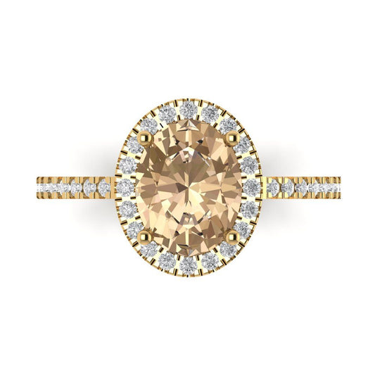 2.27 cttw Yellow Moissanite Solitaire with Zirconia Simulated Diamond Accents Engagement Ring - Solid Yellow Gold (VVS1, Oval Cut,9X7mm)