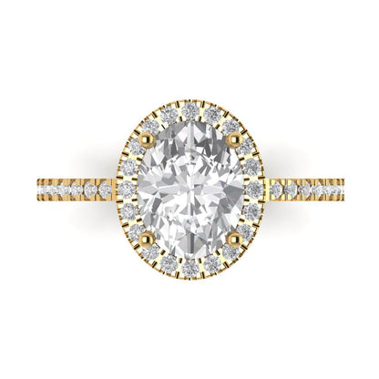 2.27 cttw Certified Moissanite Solitaire with Zirconia Simulated Diamond Accents Engagement Ring - Solid Gold (VVS1, D-F,Oval Cut,9X7mm)