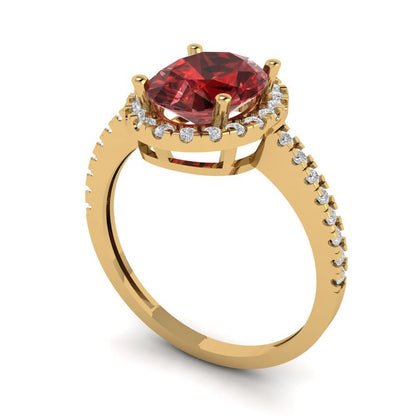 2.27 cttw Natural Garnet Solitaire with Zirconia Simulated Diamond Accents Engagement Ring - Solid Gold (Oval Cut,9X7mm)
