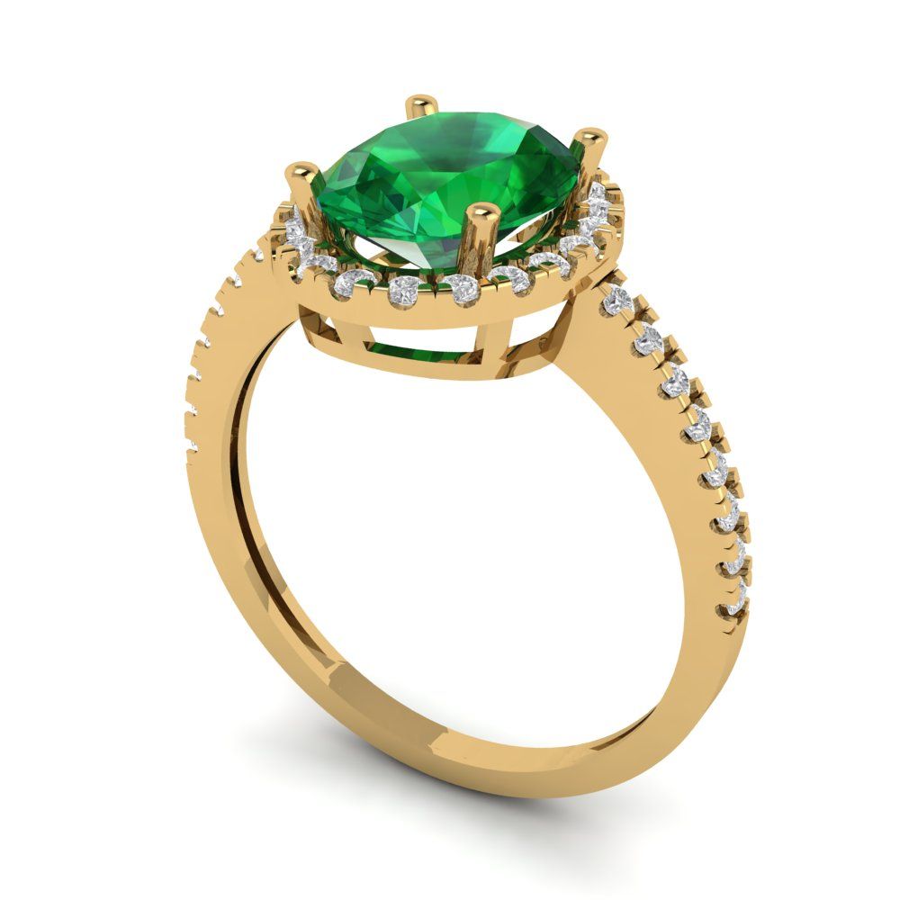 2.27 cttw Simulated Emerald Solitaire with Zirconia Simulated Diamond Accents Engagement Ring - Solid Gold (Oval Cut,9X7mm)