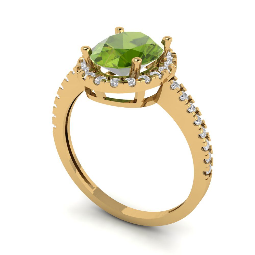 2.27 cttw Natural Peridot Solitaire with Zirconia Simulated Diamond Accents Engagement Ring - Solid Gold (Oval Cut,9X7mm)