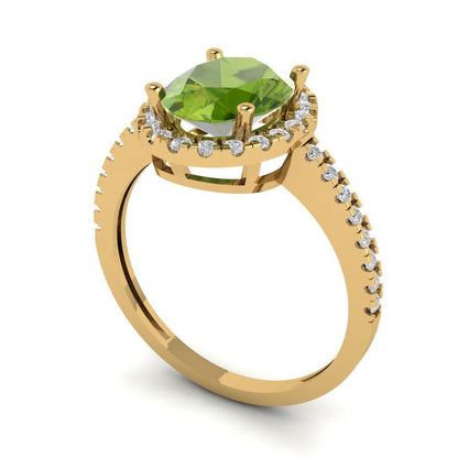 2.27 cttw Natural Peridot Solitaire with Zirconia Simulated Diamond Accents Engagement Ring - Solid Gold (Oval Cut,9X7mm)