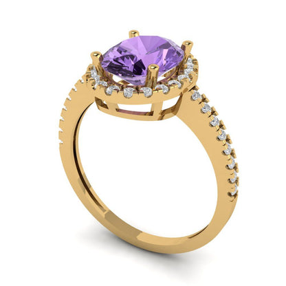 2.27 cttw Simulated Alexandrite Solitaire with Zirconia Simulated Diamond Accents Engagement Ring - Solid Gold (Oval Cut,9X7mm)