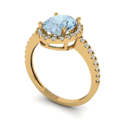 2.27 cttw Natural Swiss Blue Topaz Solitaire with Zirconia Simulated Diamond Accents Engagement Ring - Solid Gold (Oval Cut,9X7mm)