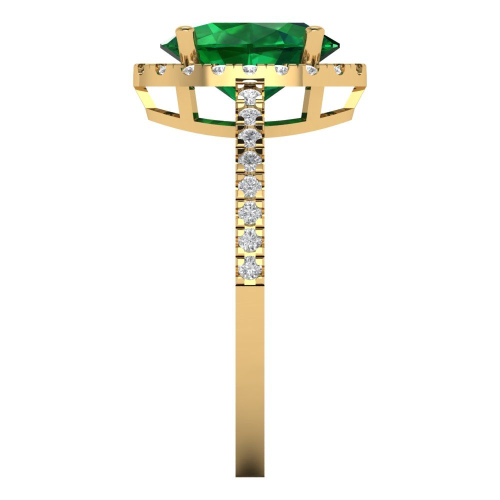 2.27 cttw Simulated Emerald Solitaire with Zirconia Simulated Diamond Accents Engagement Ring - Solid Gold (Oval Cut,9X7mm)