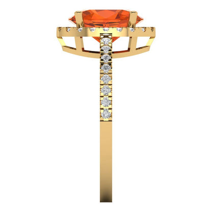 2.27 cttw Zirconia Simulated Red Diamond Solitaire with Zirconia Simulated Diamond Accents Engagement Ring - Solid Gold (VVS1, Oval Cut,9X7mm)