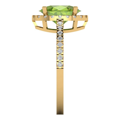 2.27 cttw Natural Peridot Solitaire with Zirconia Simulated Diamond Accents Engagement Ring - Solid Gold (Oval Cut,9X7mm)