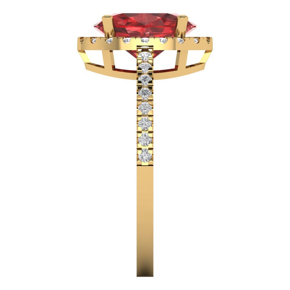 2.27 cttw Natural Garnet Solitaire with Zirconia Simulated Diamond Accents Engagement Ring - Solid Gold (Oval Cut,9X7mm)