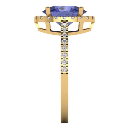 2.27 cttw Simulated Tanzanite Solitaire with Zirconia Simulated Diamond Accents Engagement Ring - Solid Gold (Oval Cut,9X7mm)