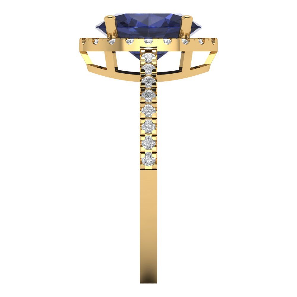 2.27 cttw Simulated Blue Sapphire Solitaire with Zirconia Simulated Diamond Accents Engagement Ring - Solid Gold (Oval Cut,9X7mm)