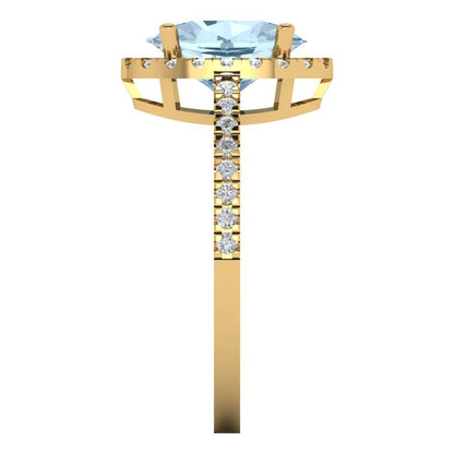 2.27 cttw Natural Sky Blue Topaz Solitaire with Zirconia Simulated Diamond Accents Engagement Ring - Solid Gold (Oval Cut,9X7mm)