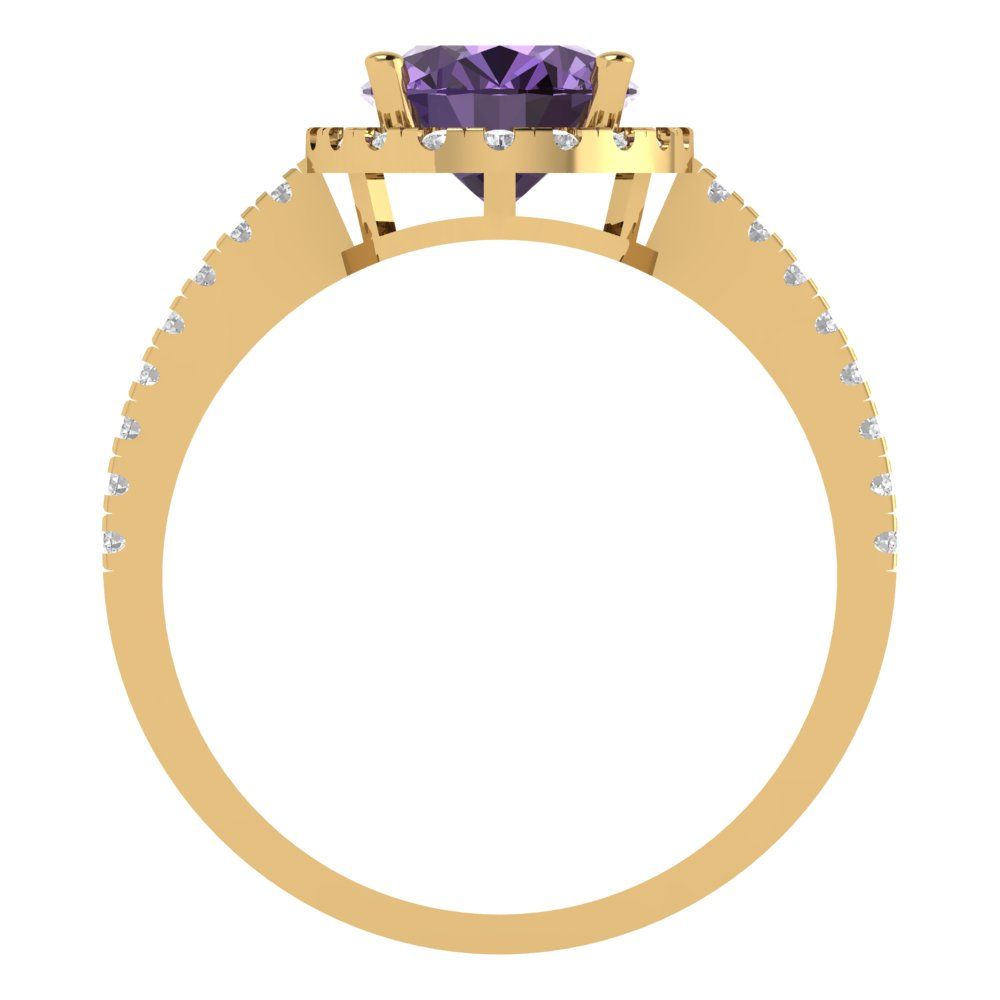 2.27 cttw Simulated Alexandrite Solitaire with Zirconia Simulated Diamond Accents Engagement Ring - Solid Gold (Oval Cut,9X7mm)