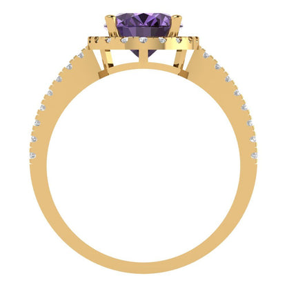 2.27 cttw Simulated Alexandrite Solitaire with Zirconia Simulated Diamond Accents Engagement Ring - Solid Gold (Oval Cut,9X7mm)