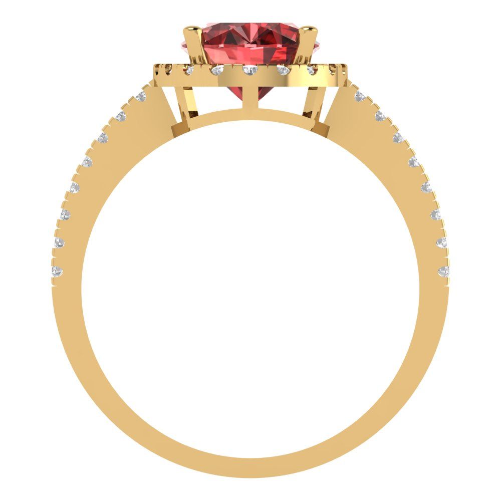 2.27 cttw Natural Garnet Solitaire with Zirconia Simulated Diamond Accents Engagement Ring - Solid Gold (Oval Cut,9X7mm)