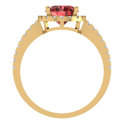 2.27 cttw Natural Garnet Solitaire with Zirconia Simulated Diamond Accents Engagement Ring - Solid Gold (Oval Cut,9X7mm)