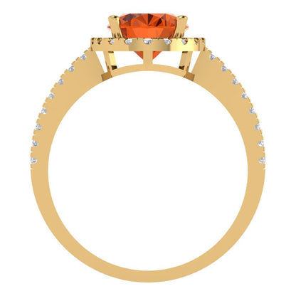 2.27 cttw Zirconia Simulated Red Diamond Solitaire with Zirconia Simulated Diamond Accents Engagement Ring - Solid Gold (VVS1, Oval Cut,9X7mm)