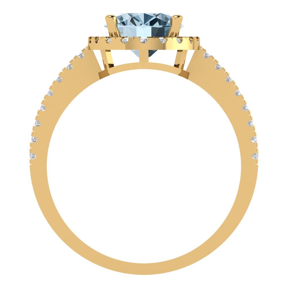 2.27 cttw Natural Swiss Blue Topaz Solitaire with Zirconia Simulated Diamond Accents Engagement Ring - Solid Gold (Oval Cut,9X7mm)