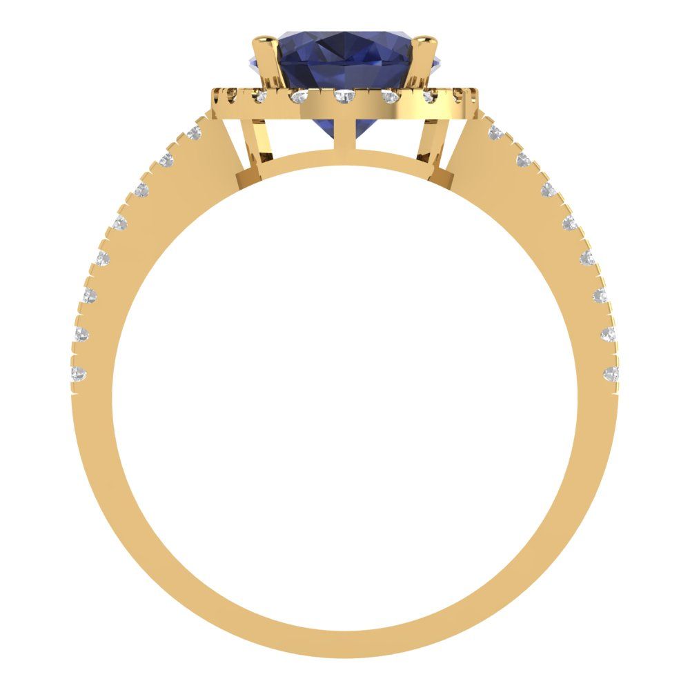 2.27 cttw Simulated Blue Sapphire Solitaire with Zirconia Simulated Diamond Accents Engagement Ring - Solid Gold (Oval Cut,9X7mm)