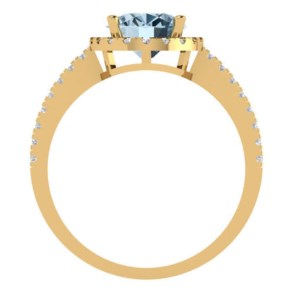 2.27 cttw Zirconia Simulated Blue Diamond Solitaire with Zirconia Simulated Diamond Accents Engagement Ring - Solid Gold (VVS1, Oval Cut,9X7mm)