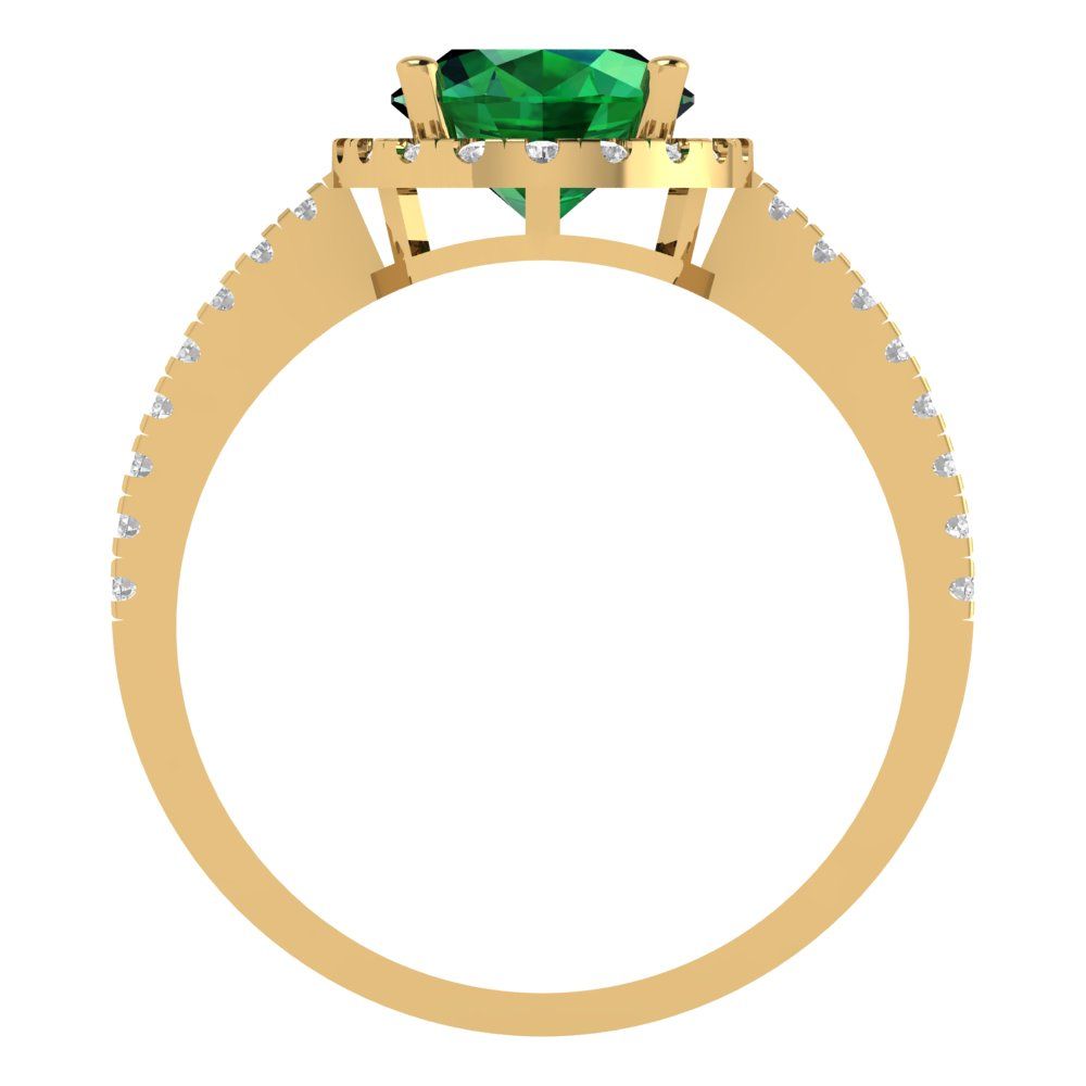 2.27 cttw Simulated Emerald Solitaire with Zirconia Simulated Diamond Accents Engagement Ring - Solid Gold (Oval Cut,9X7mm)