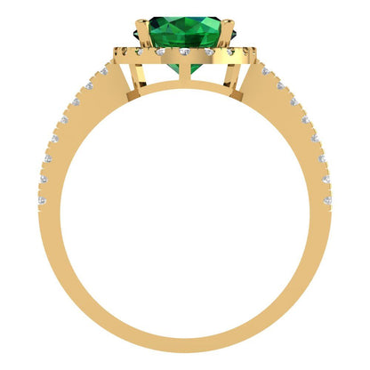 2.27 cttw Simulated Emerald Solitaire with Zirconia Simulated Diamond Accents Engagement Ring - Solid Gold (Oval Cut,9X7mm)