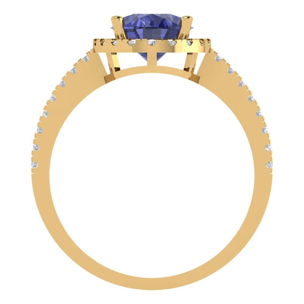 2.27 cttw Simulated Tanzanite Solitaire with Zirconia Simulated Diamond Accents Engagement Ring - Solid Gold (Oval Cut,9X7mm)