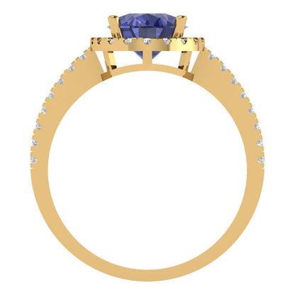 2.27 cttw Simulated Tanzanite Solitaire with Zirconia Simulated Diamond Accents Engagement Ring - Solid Gold (Oval Cut,9X7mm)