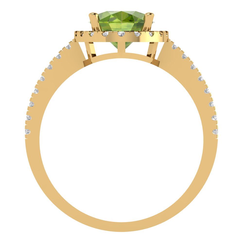 2.27 cttw Natural Peridot Solitaire with Zirconia Simulated Diamond Accents Engagement Ring - Solid Gold (Oval Cut,9X7mm)