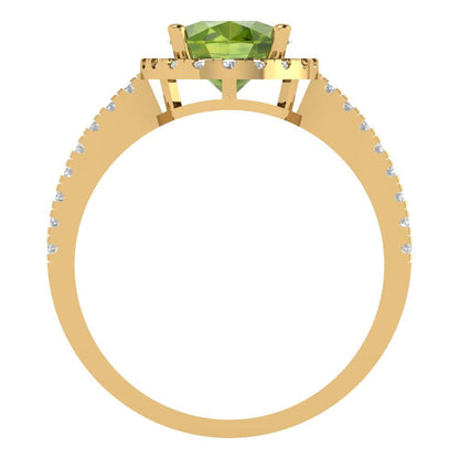2.27 cttw Natural Peridot Solitaire with Zirconia Simulated Diamond Accents Engagement Ring - Solid Gold (Oval Cut,9X7mm)