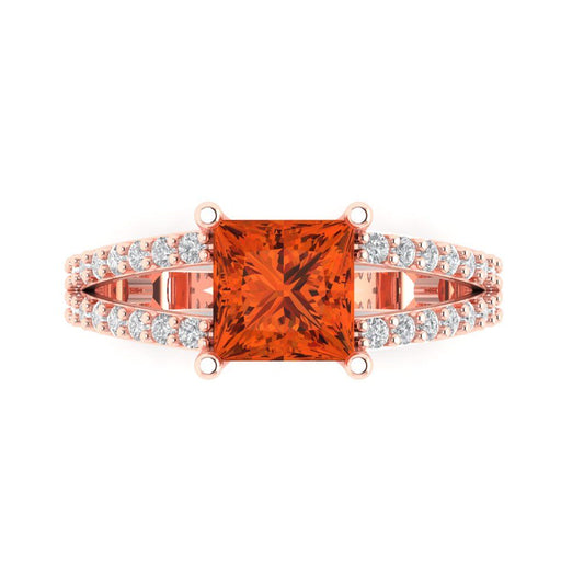 2.48 cttw Zirconia Simulated Red Diamond Solitaire with Zirconia Simulated Diamond Accents Engagement Ring - Solid Rose Gold (VVS1, Princess Cut,7.0mm)