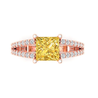 2.48 cttw Natural Citrine Solitaire with Zirconia Simulated Diamond Accents Engagement Ring - Solid Gold (Princess Cut,7.0mm)